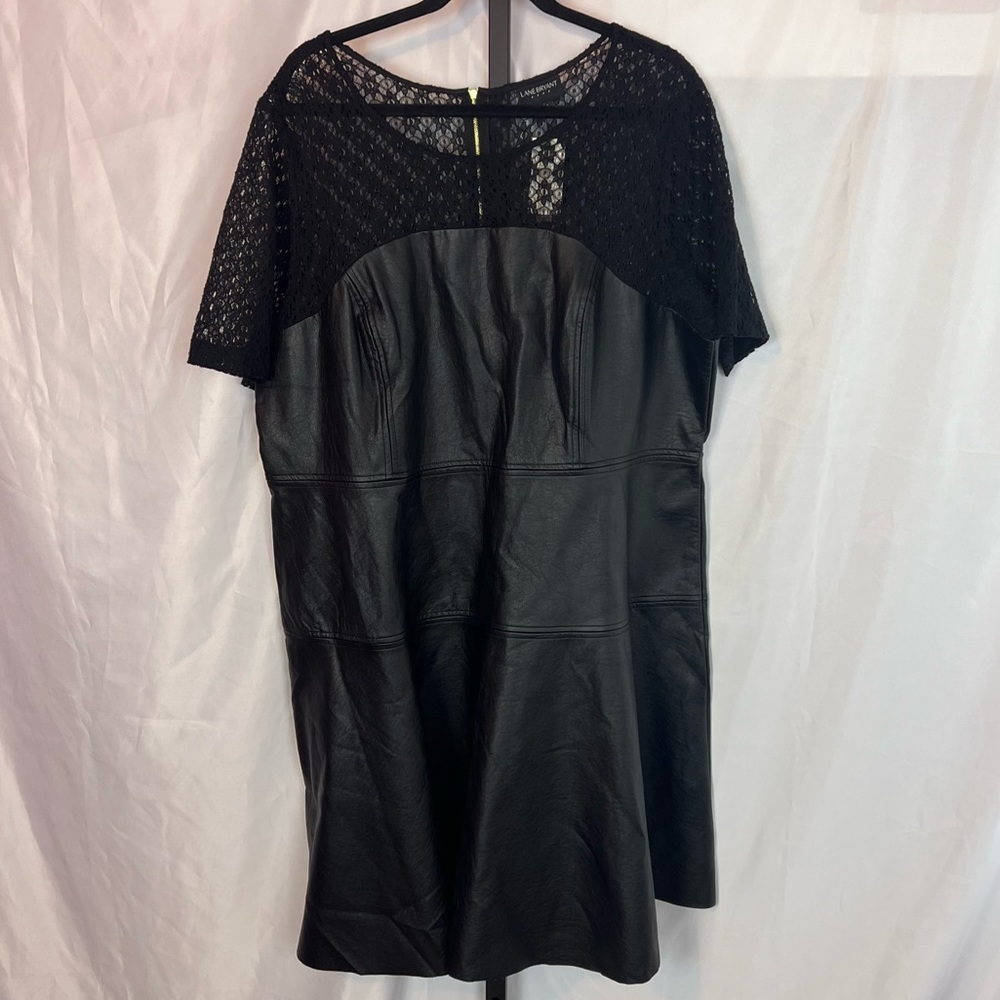 Lane Bryant Outlet Black Lace and Faux Leather Back Zip Dress, size 22 NWT